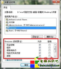 Win7“共享的權限”界面