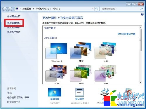 Win7顯示桌面圖標---更改計算機的視覺效果和聲音界面