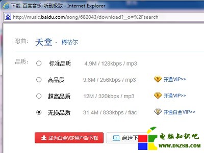 不用百度白金VIP如何在百度音樂下載無損音樂---下載無損音樂提示界面