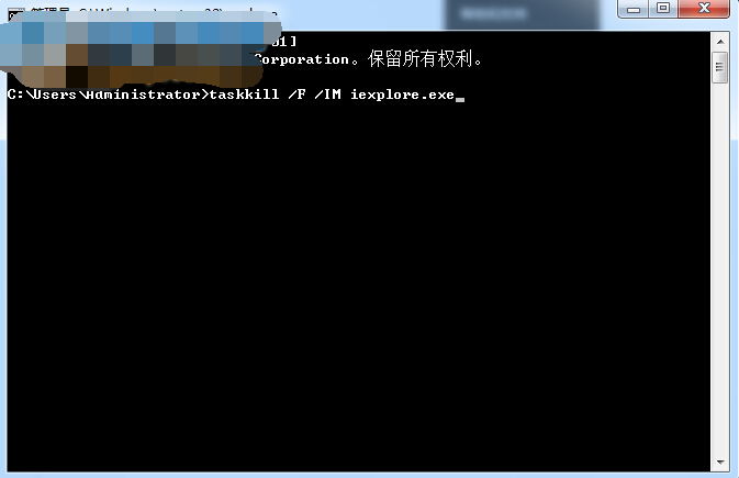 在命令窗口輸入taskkill /F /IM iexplore.exe
