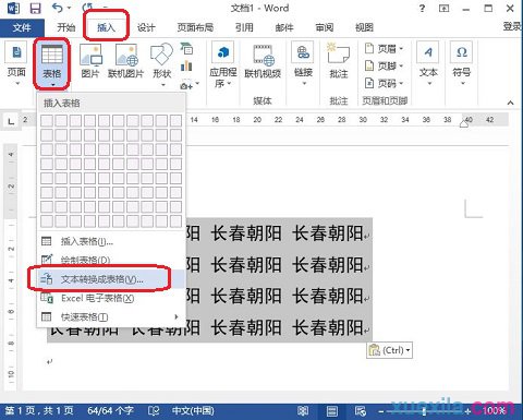 Word2013文字換成表格形式(1)